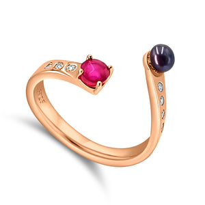 Pearl and Gemstone Adjustable Ring