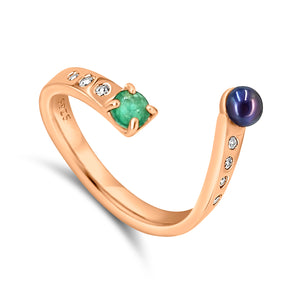 Pearl and Gemstone Adjustable Ring