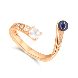 Pearl and Gemstone Adjustable Ring