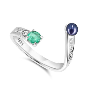 Pearl and Gemstone Adjustable Ring