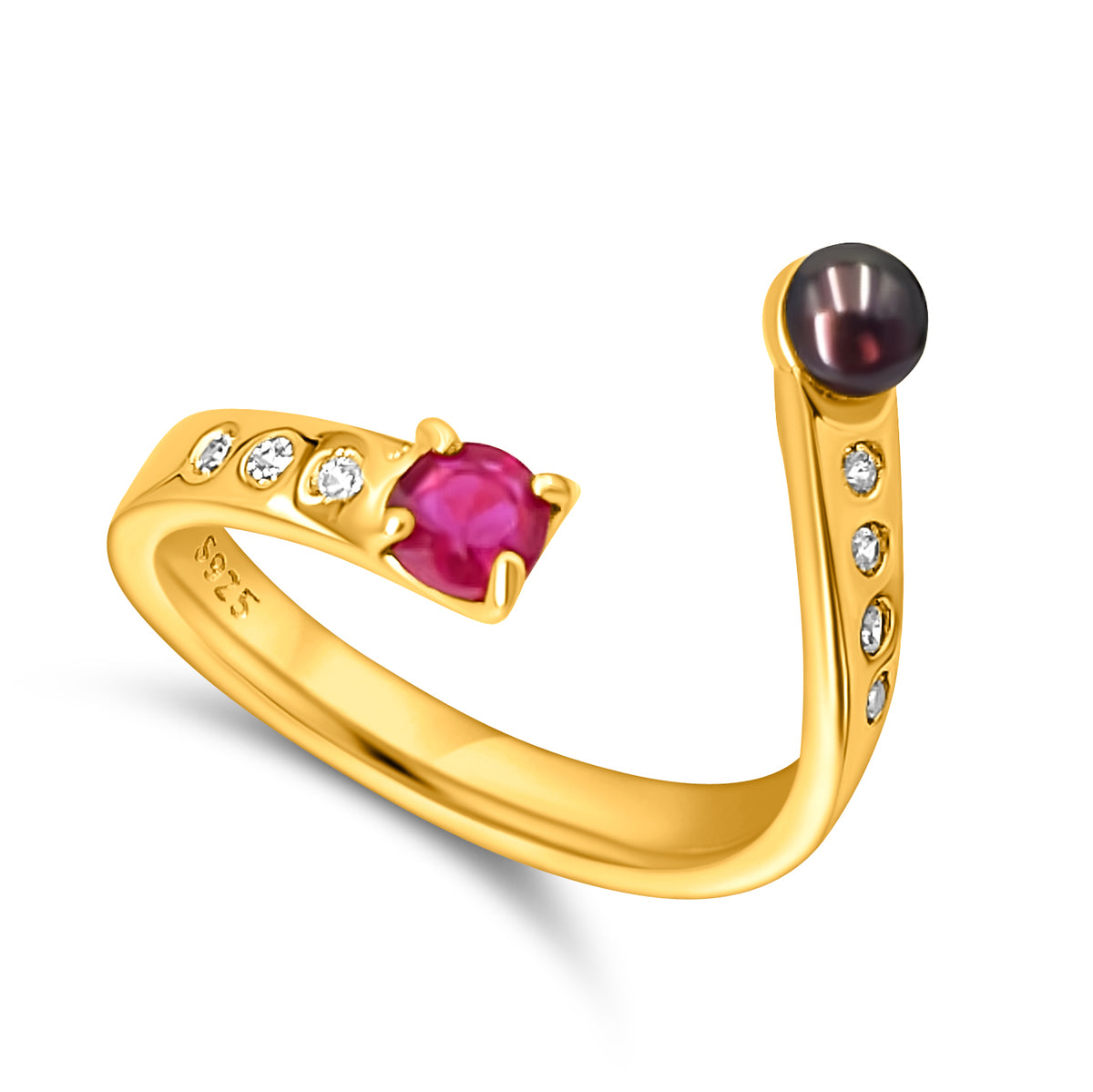 Pearl and Gemstone Adjustable Ring