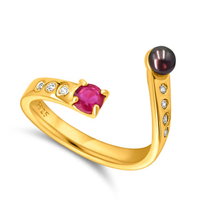 Pearl and Gemstone Adjustable Ring