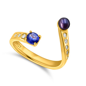 Pearl and Gemstone Adjustable Ring