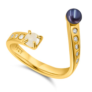 Pearl and Gemstone Adjustable Ring