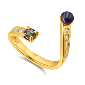 Pearl and Gemstone Adjustable Ring