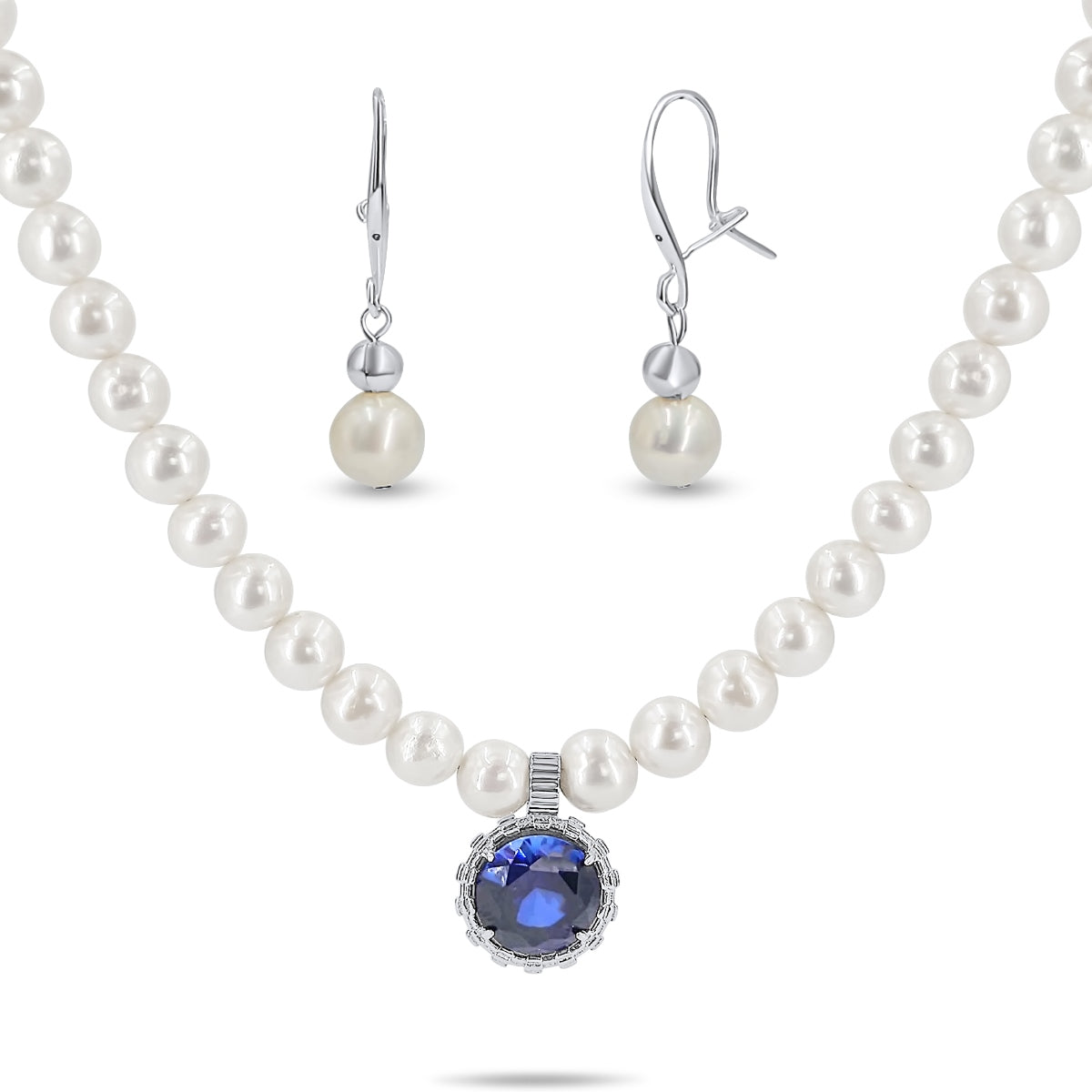 White Pearl and Sapphire Jewelry Set