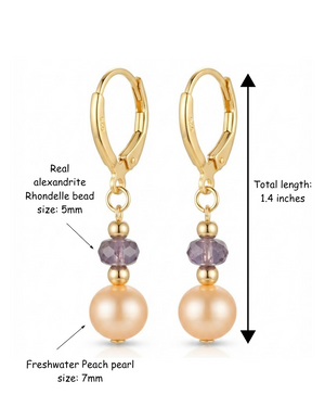 Real Pearl and Alexandrite Drop Dangle Earrings 925 Silver