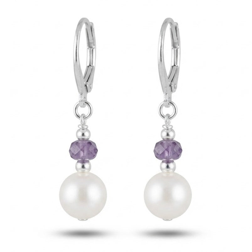 Real Pearl and Alexandrite Drop Dangle Earrings 925 Silver