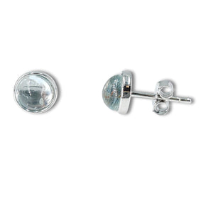 Real Aquamarine Bezel Stud Earrings