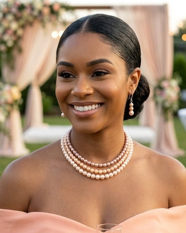 3 Strand Freshwater Real Pearl Choker Necklace and Earrings Set