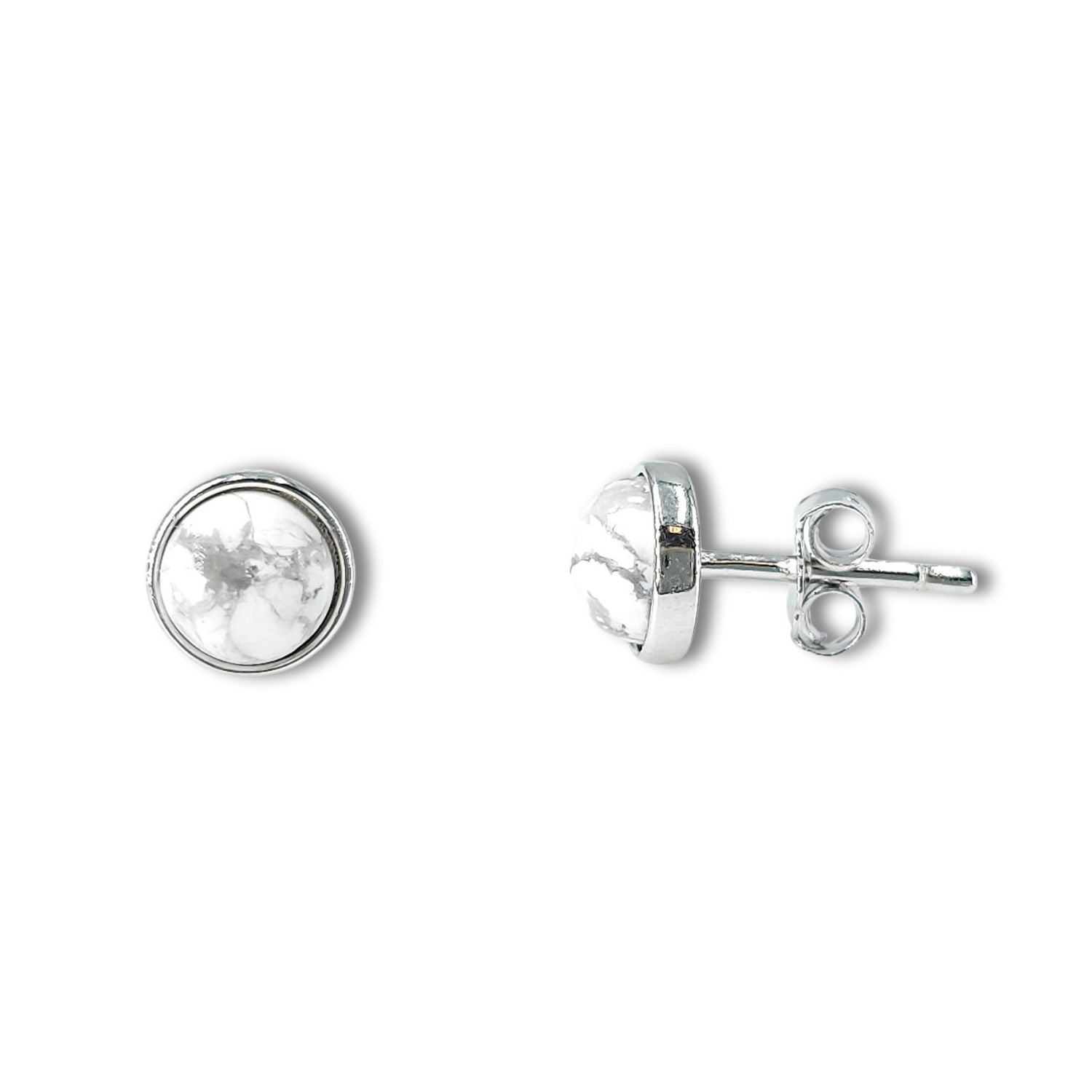 Real Howlite Bezel Stud Earrings