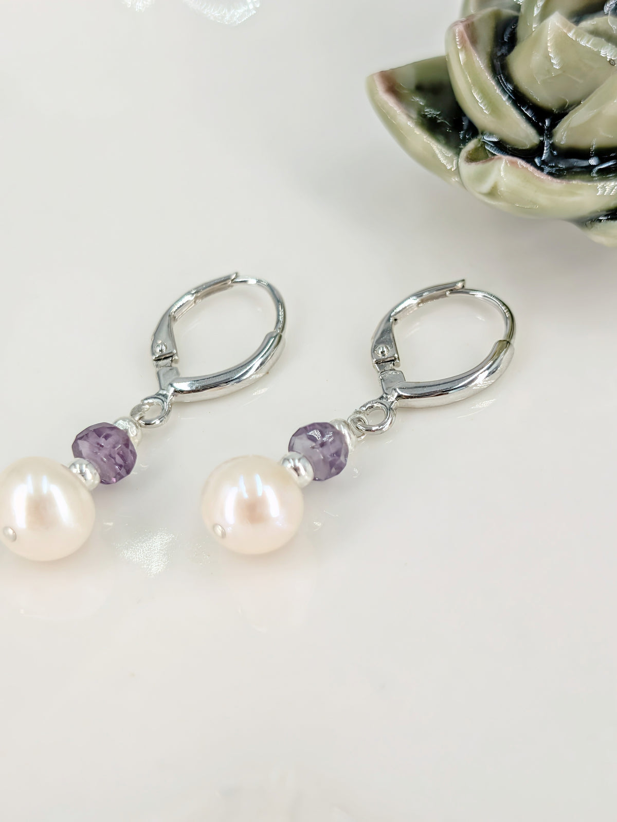 Real Pearl and Alexandrite Drop Dangle Earrings 925 Silver