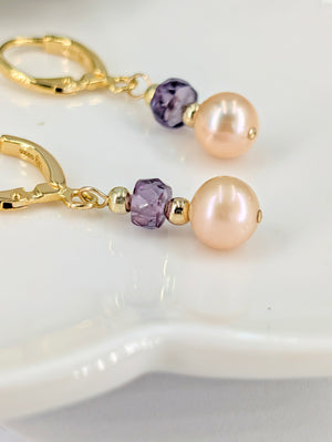 Real Pearl and Alexandrite Drop Dangle Earrings 925 Silver