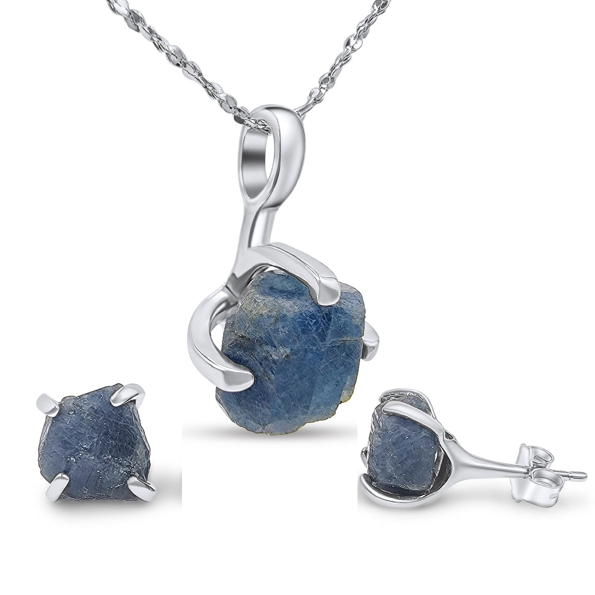 Raw Sapphire Necklace and Earrings Set - Uniquelan Jewelry
