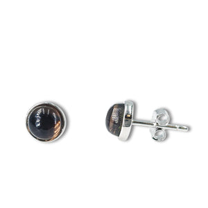 Real Smoky Quartz Bezel Stud Earrings