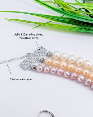3 Strand Freshwater Real Pearl Choker Necklace and Earrings Set