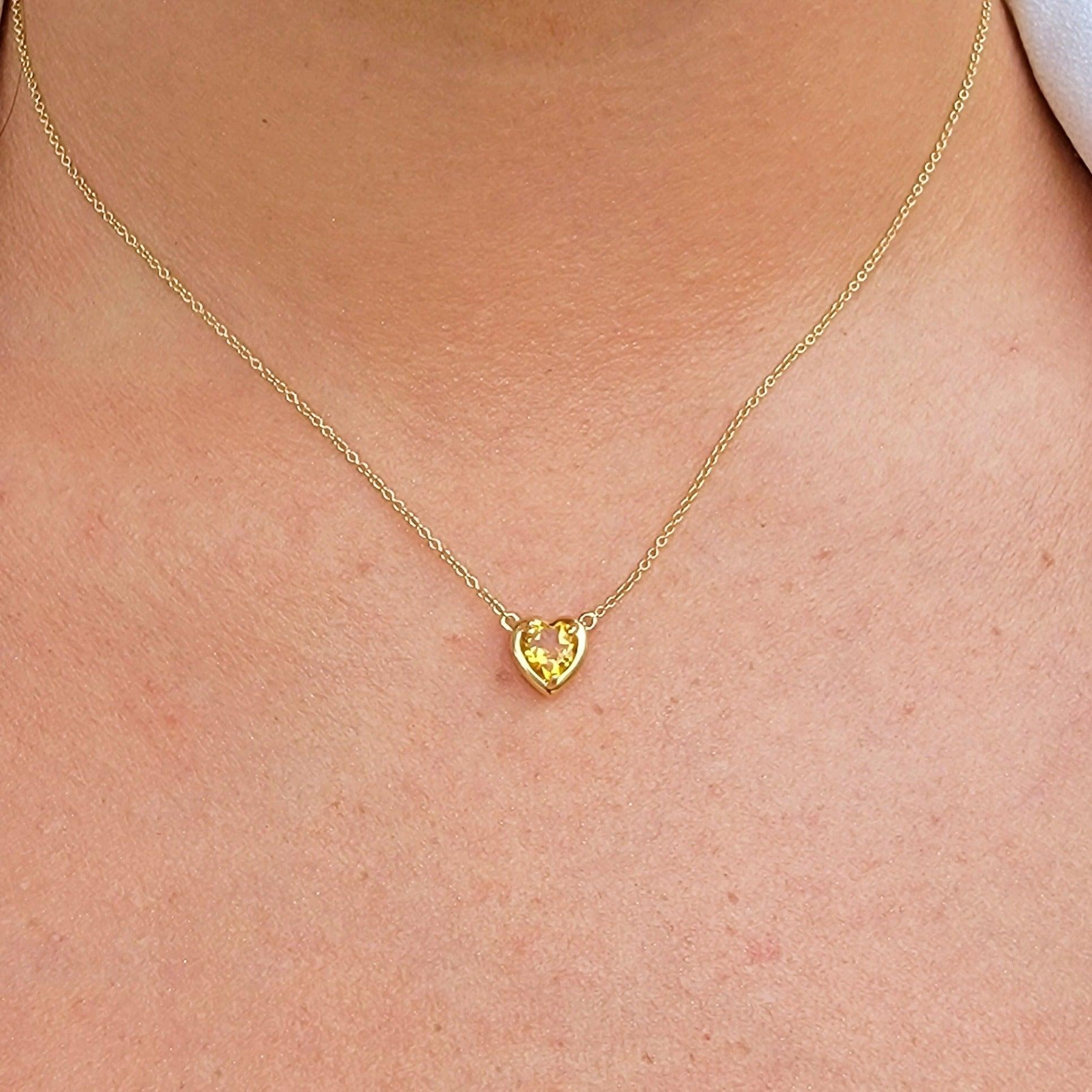 18k Real Citrine Heart Necklace