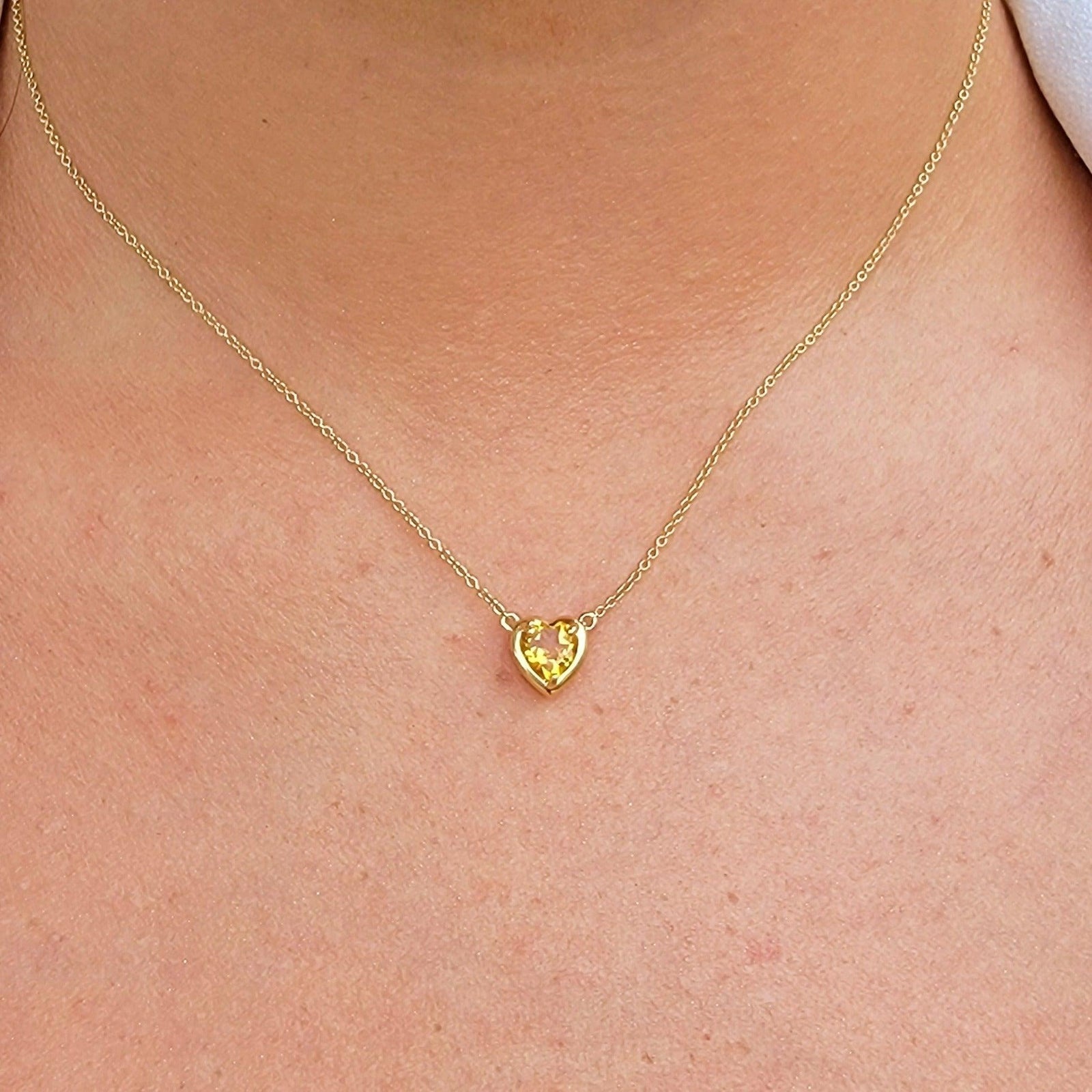 18k Gold Real Citrine Heart Necklace - Uniquelan Jewelry