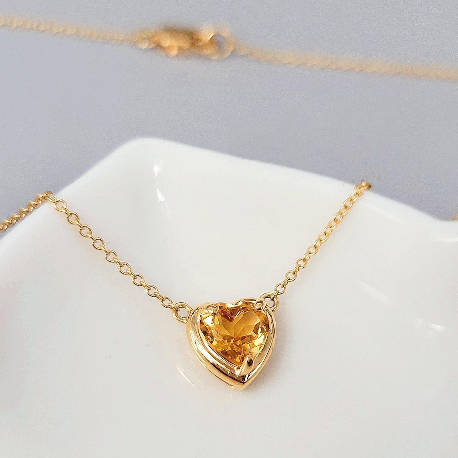 18k Gold Real Citrine Heart Necklace - Uniquelan Jewelry