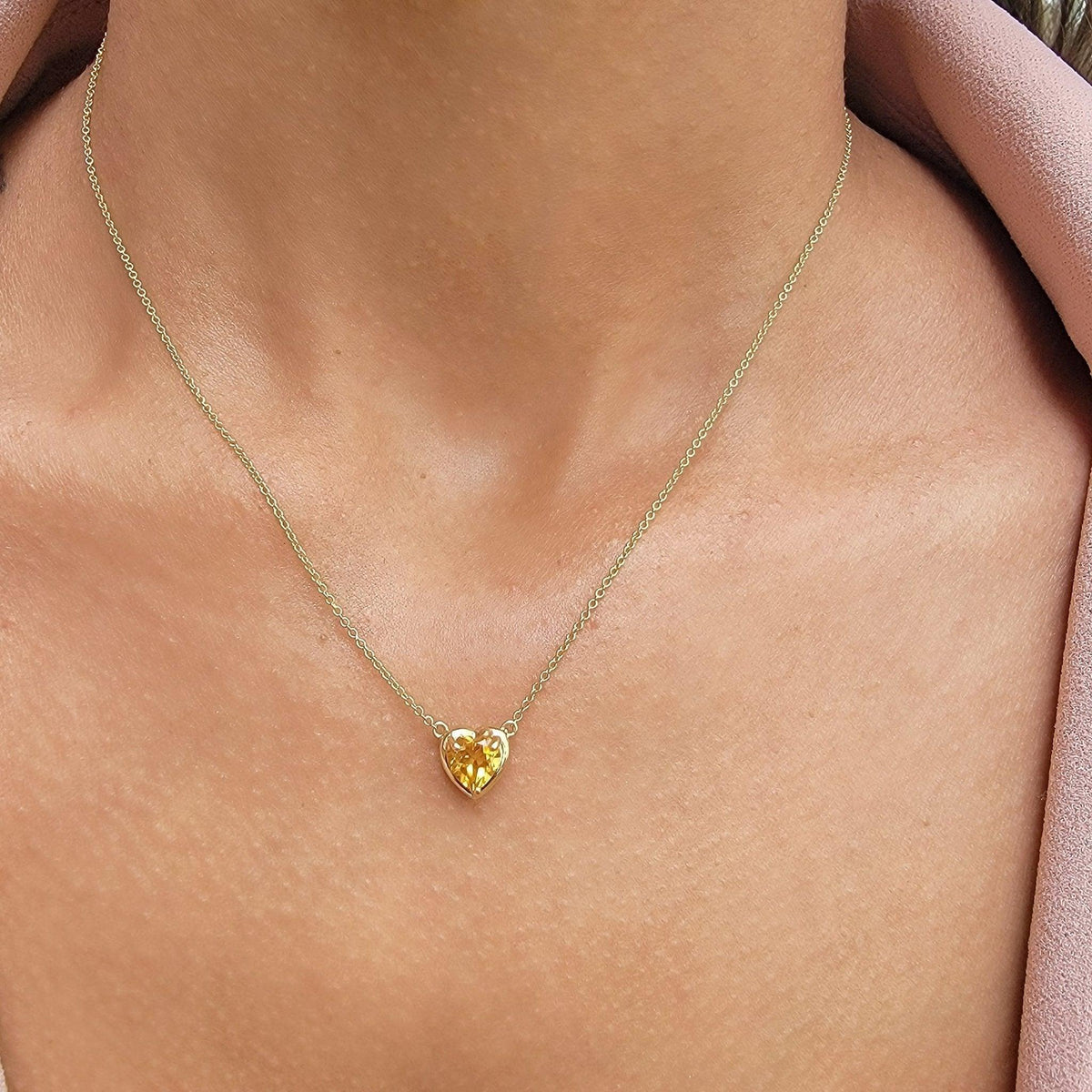 18k Gold Real Citrine Heart Necklace - Uniquelan Jewelry