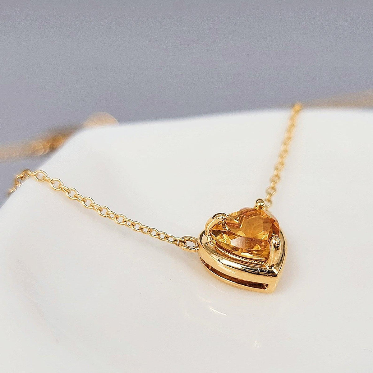 18k Gold Real Citrine Heart Necklace - Uniquelan Jewelry