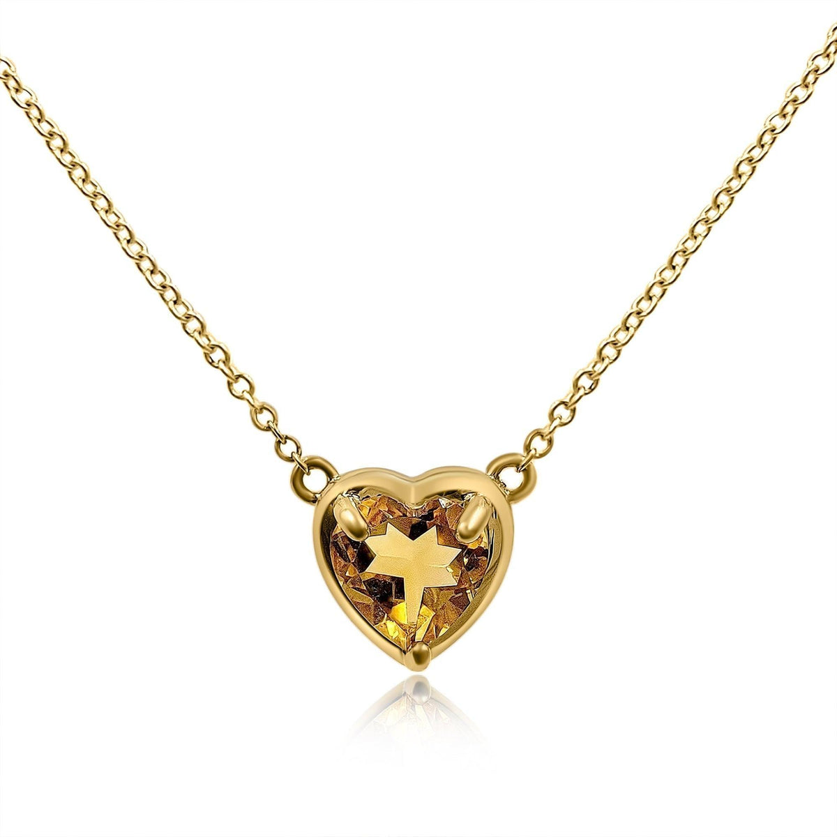18k Gold Real Citrine Heart Necklace - Uniquelan Jewelry