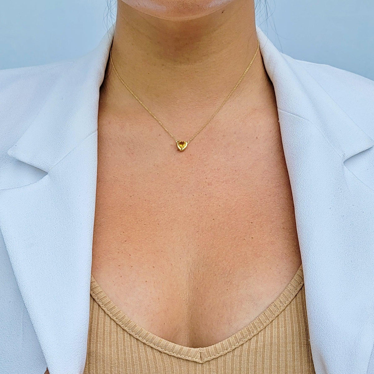 18k Gold Real Citrine Heart Necklace - Uniquelan Jewelry