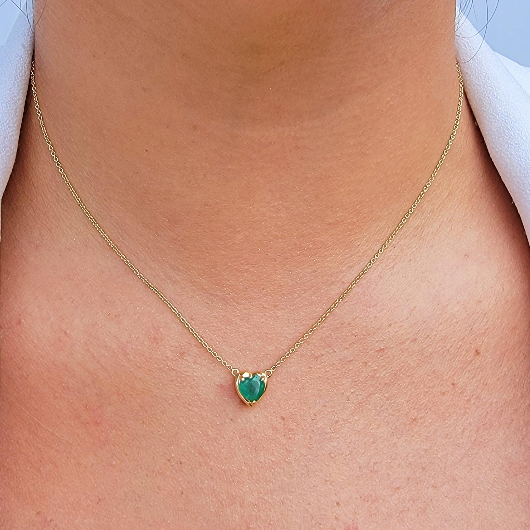 18k Gold Real Emerald Heart Necklace