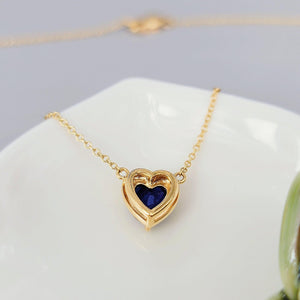 18k Gold Real Sapphire Heart Necklace - Uniquelan Jewelry
