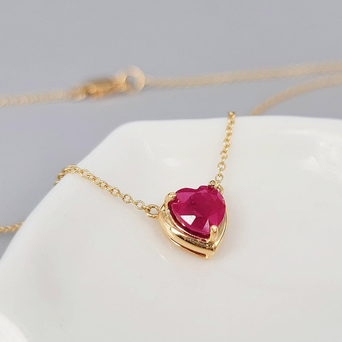 18K Gold Ruby Heart Choker Necklace - Uniquelan Jewelry