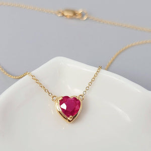 18K Gold Ruby Heart Choker Necklace - Uniquelan Jewelry