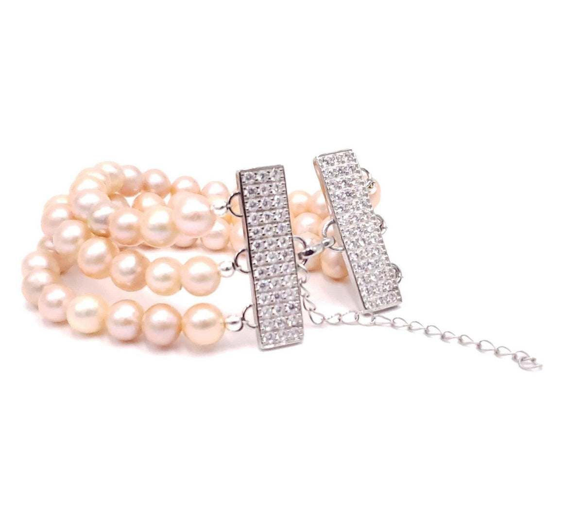 Super 3 Strand Pearl Bracelet set in 14K White Gold with Diamond Accents, 7  inch - Colonial Trading Company