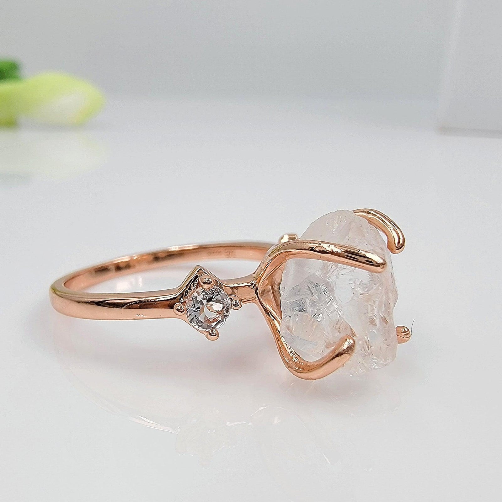Raw Clear Quartz Ring Bracelet Set - Uniquelan Jewelry