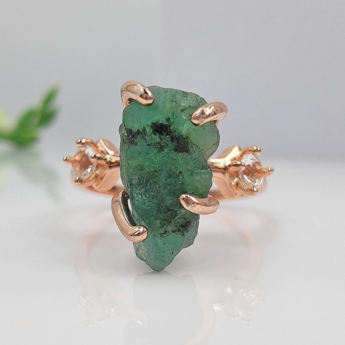 Raw Zambia Emerald Ring - Uniquelan Jewelry