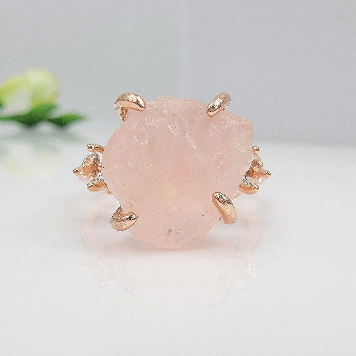 Raw Rose Quartz Ring and Bracelet Set - Uniquelan Jewelry