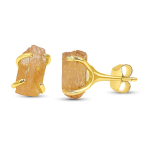 Raw Imperial Topaz Stud Earrrings - Uniquelan Jewelry