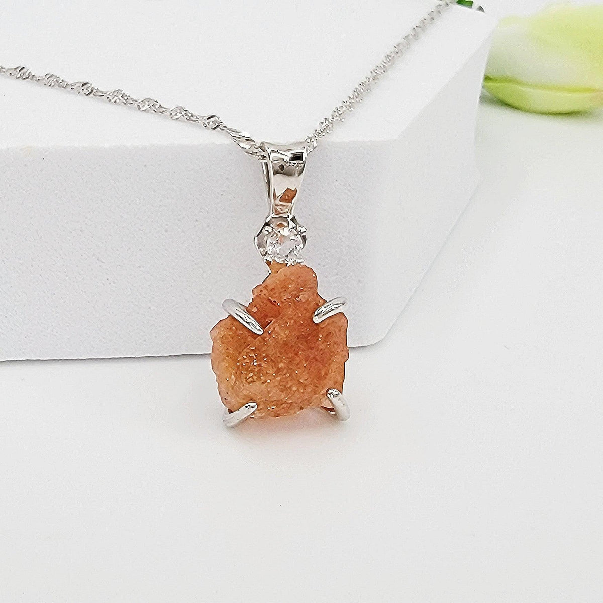 Raw Sunstone Necklace Drop Earrings Set - Uniquelan Jewelry