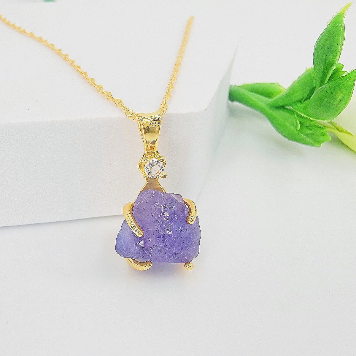 Raw Blue Tanzanite Necklace - Uniquelan Jewelry