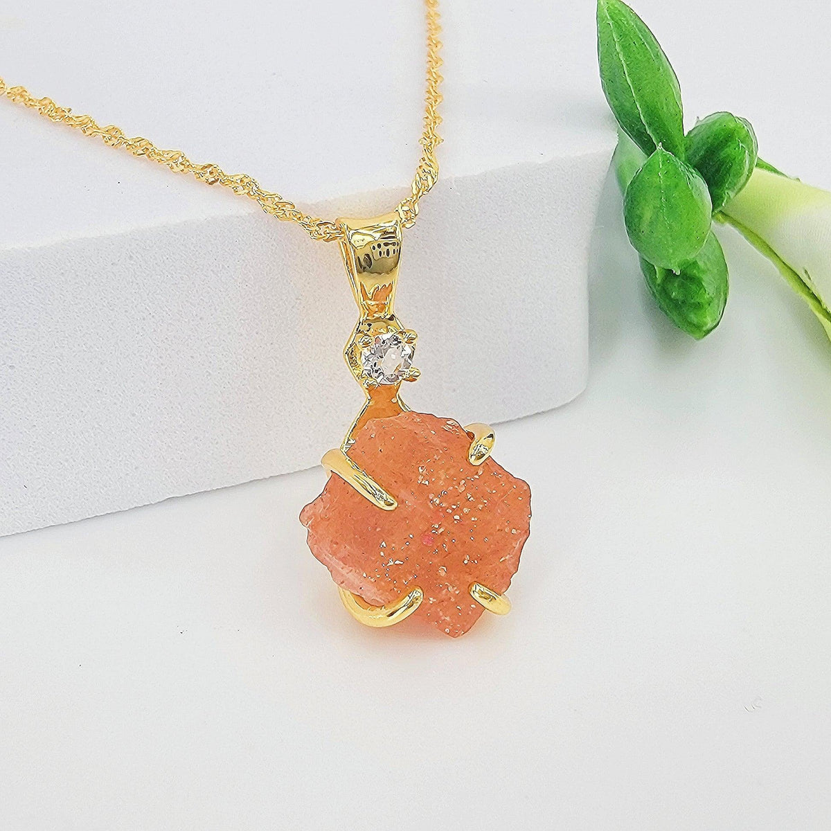 Raw Sunstone Necklace Drop Earrings Set - Uniquelan Jewelry