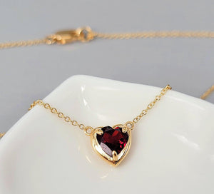 18k Gold Real Garnet Heart Necklace - Uniquelan Jewelry
