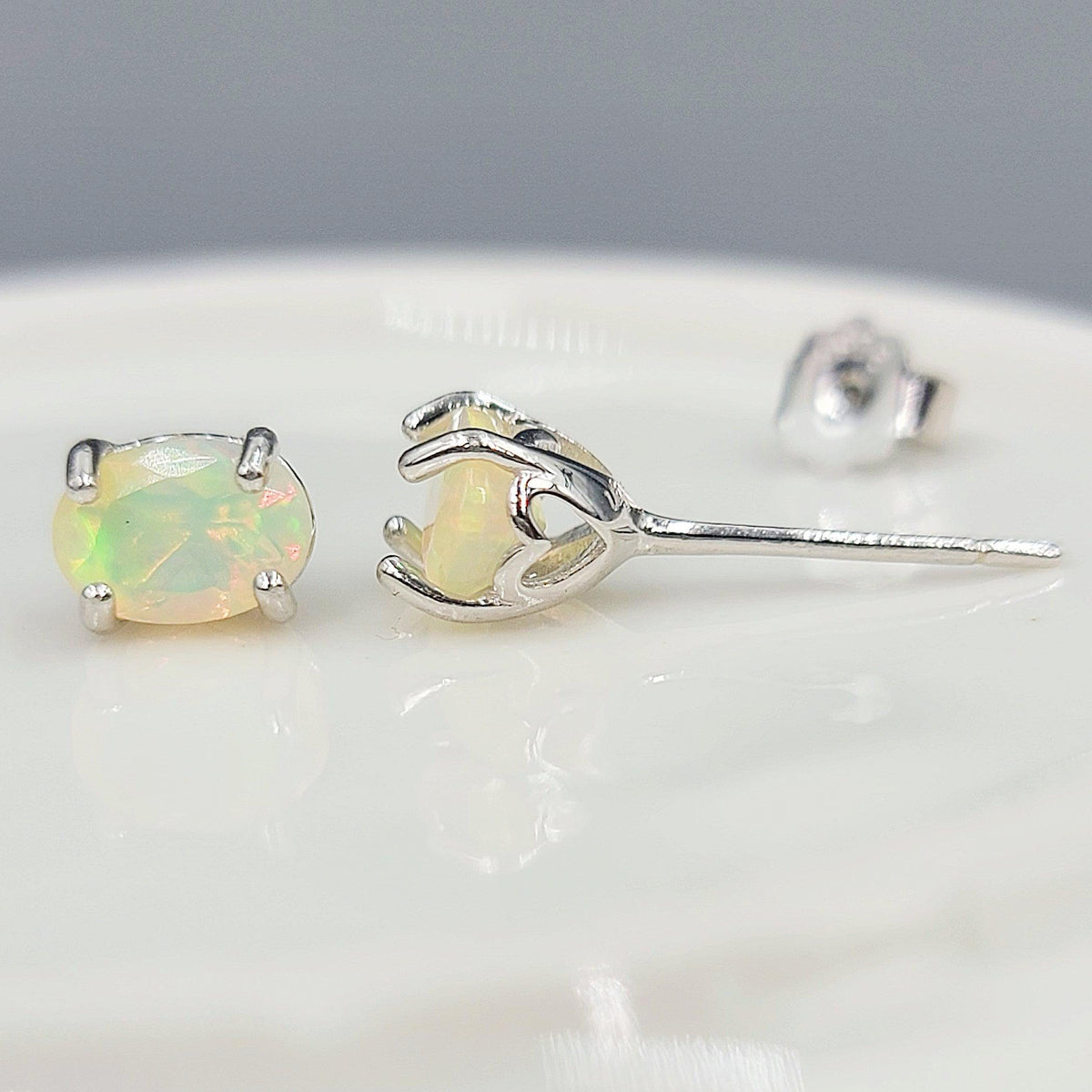 Oval White Opal Heart Earrings - Uniquelan Jewelry