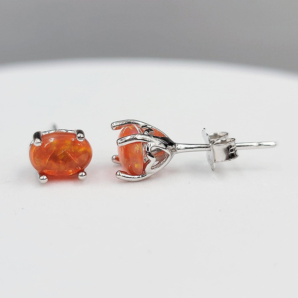 Oval Orange Opal Heart Earrings - Uniquelan Jewelry