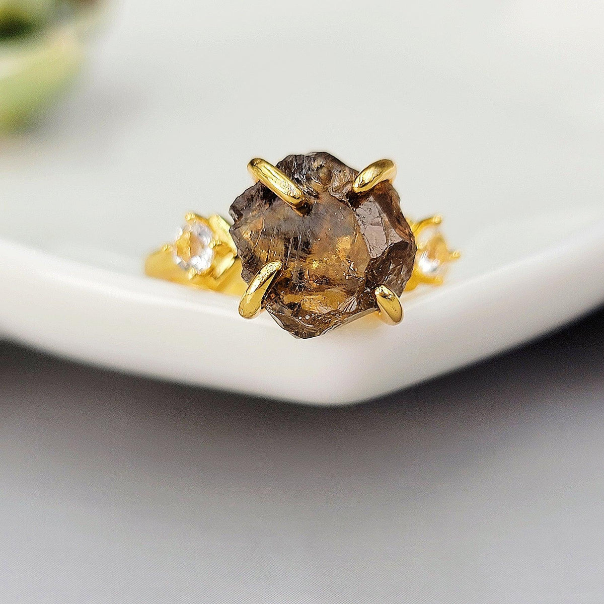 Raw Smoky Quartz Crystal Ring - Uniquelan Jewelry