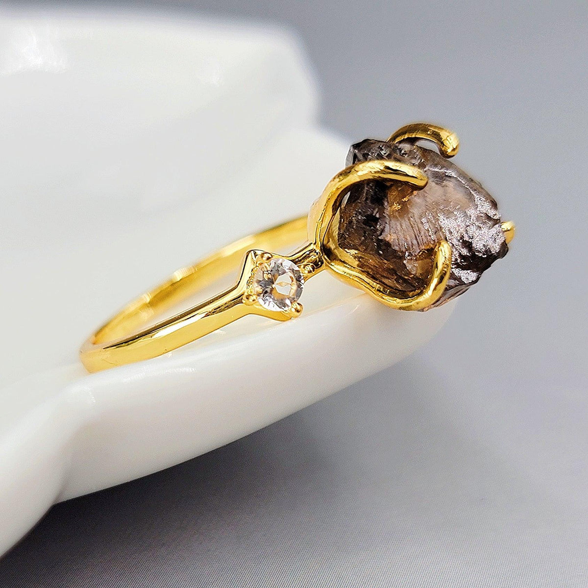 Raw Smoky Quartz Crystal Ring - Uniquelan Jewelry