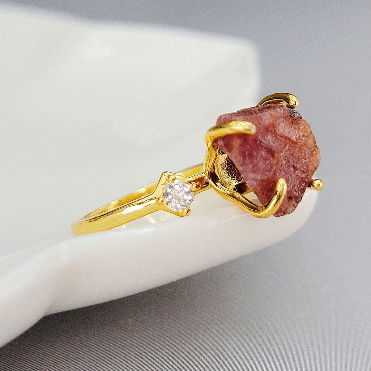 Raw Ruby and Quartz Ring - Uniquelan Jewelry