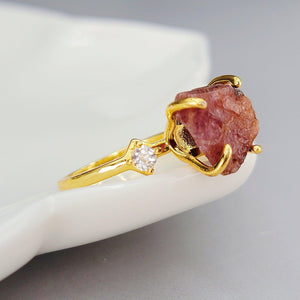 Raw Ruby and Quartz Ring - Uniquelan Jewelry