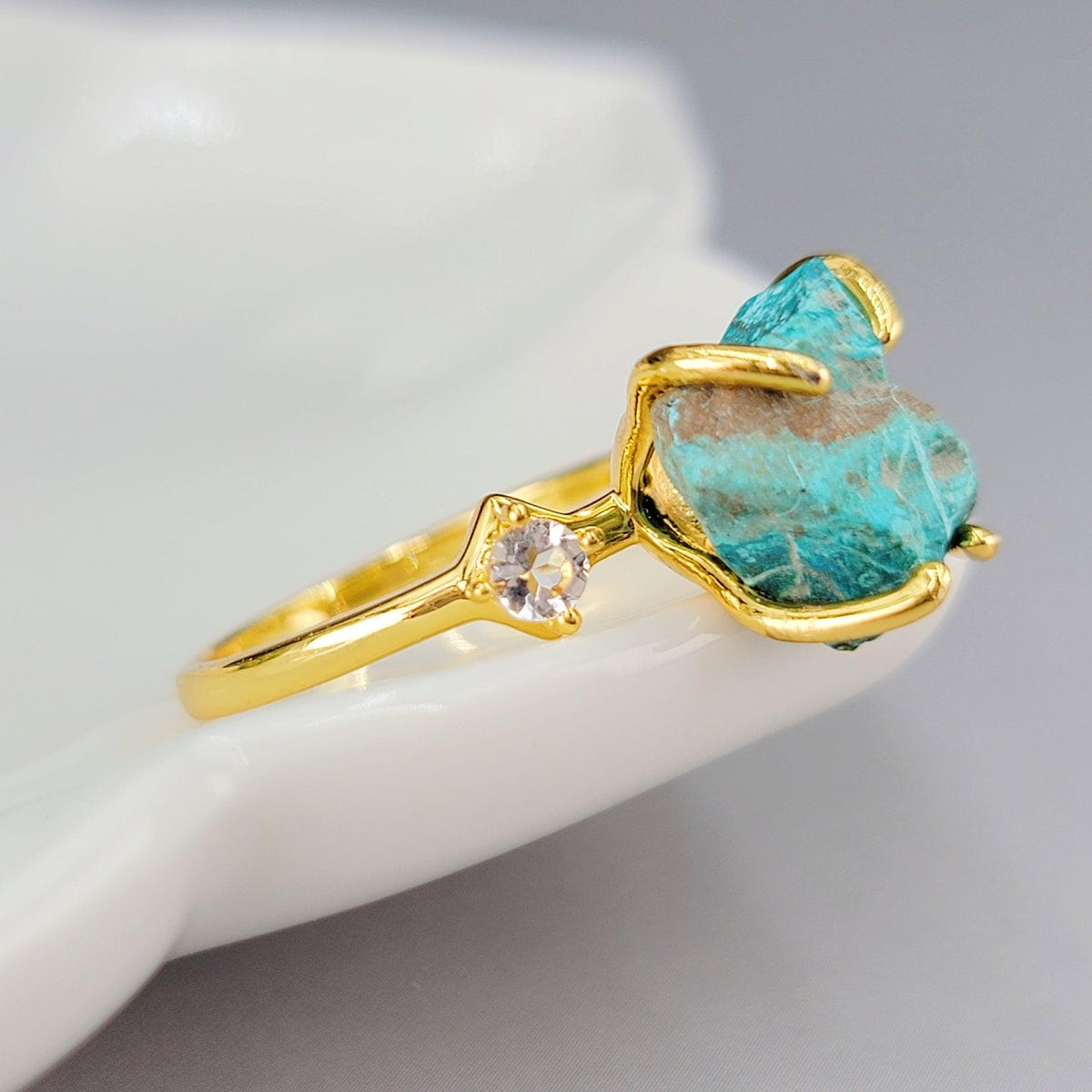 Raw Chrysocolla Crystal Ring Set - Uniquelan Jewelry
