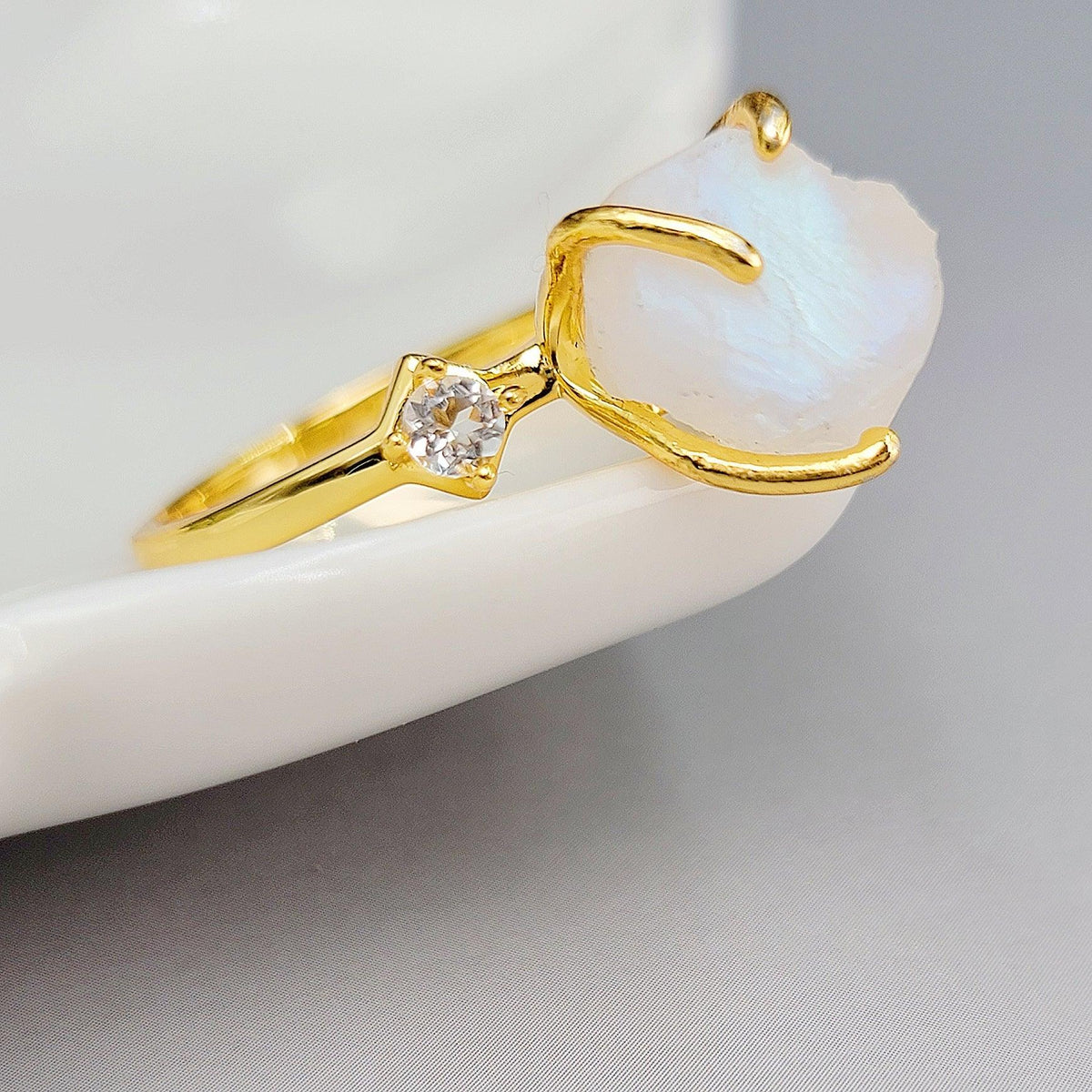 Raw Moonstone Ring Bracelet Set - Uniquelan Jewelry