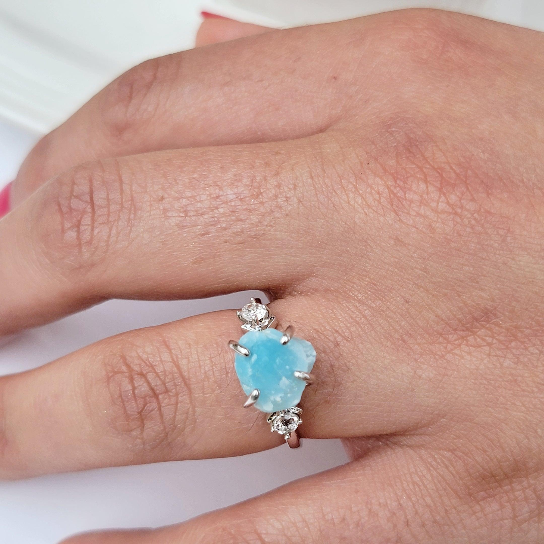 Amazon.com: 1 carat Round Light Blue Sapphire Ring, Ready To Ship, 3 Stone  Sapphire Ring, Three Stone Diamond Ring : Handmade Products
