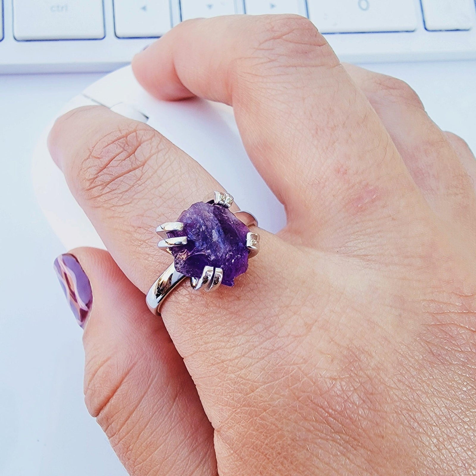 Raw Amethyst Adjustable Ring - Uniquelan Jewelry